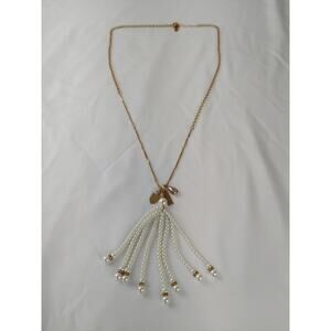 Plunder Design Gold Tone Faux Pearl Bead Dangle & Charm Necklace Statement Piece